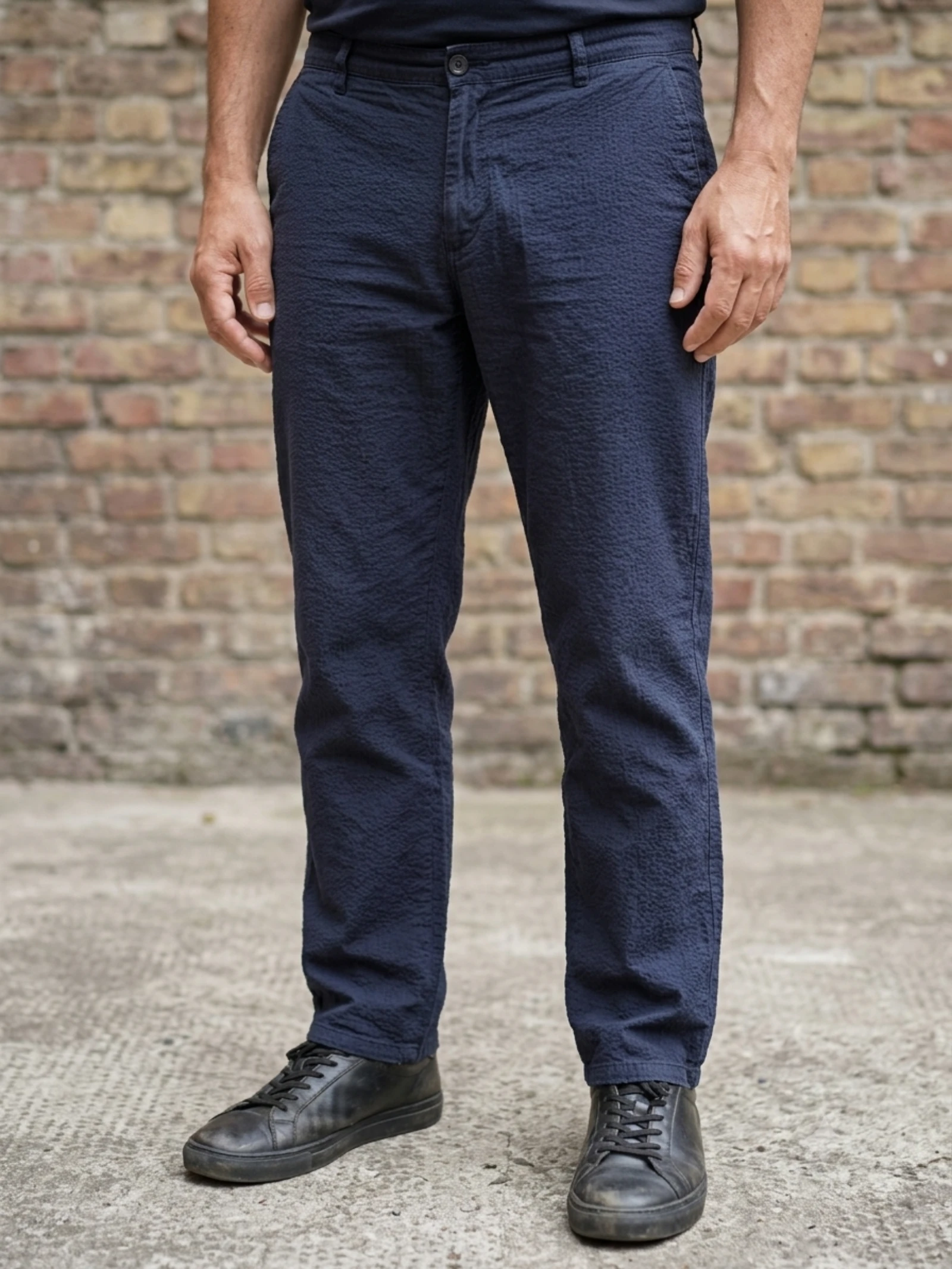 Calça reta Jules azul marinho 46 algodão texturizado – photo 2